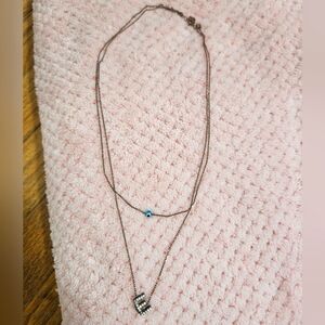 Adjustable double chain necklace/bracelet with evil eye and letter E 14" chain